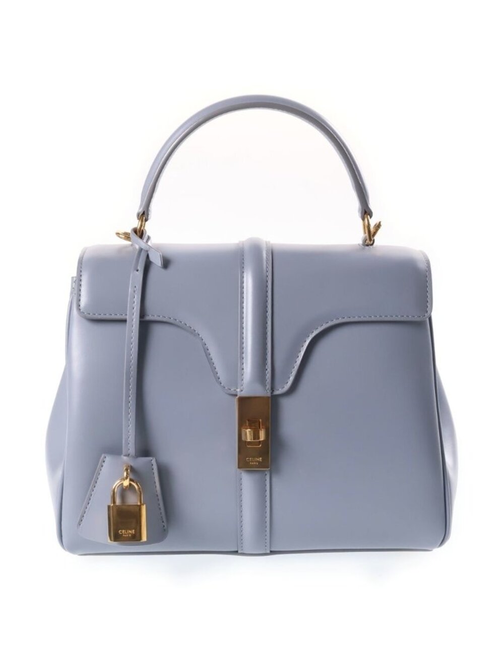 Celine 16 Saise Small Shoulder Back Handbag Gold Leather Blue Gray